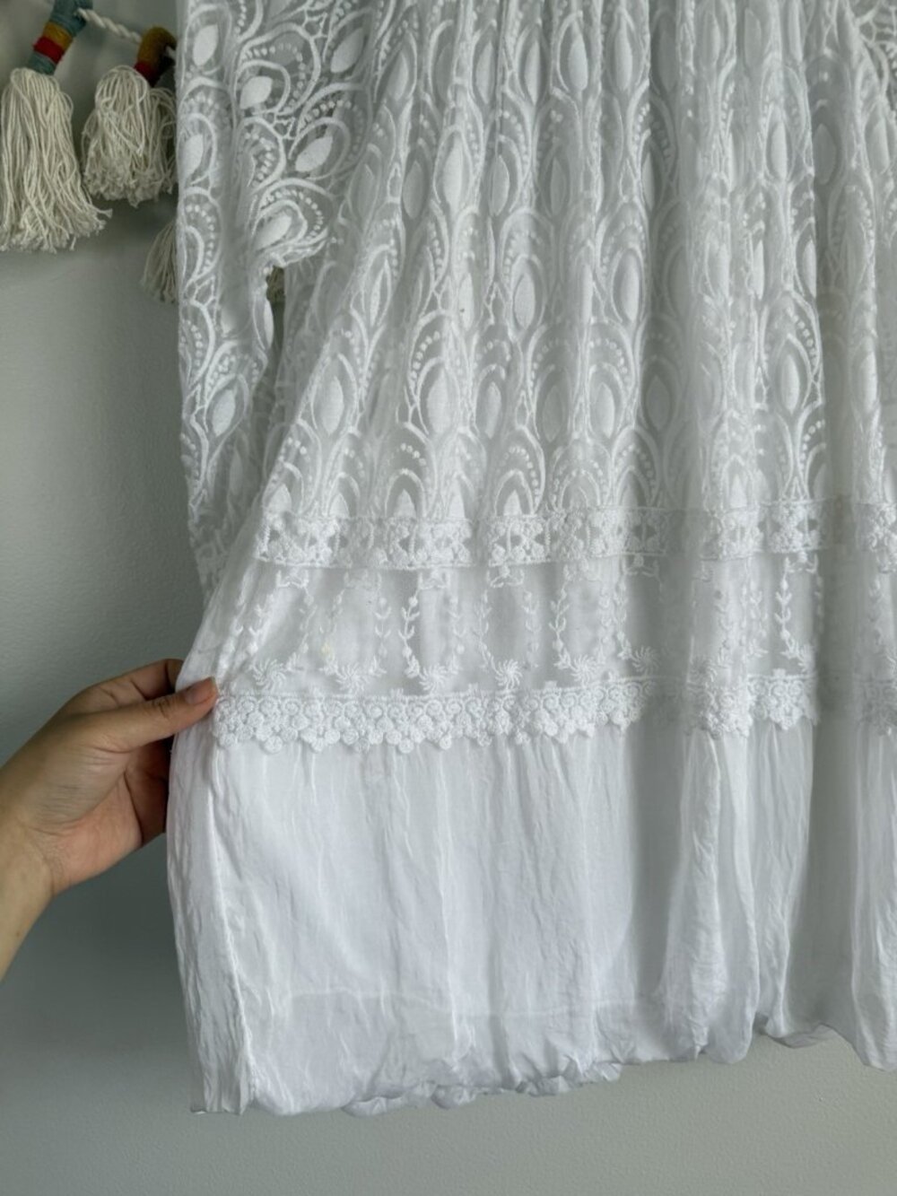 Made In Italy Silk Blend White Lace Floral Semi Sheer Top Romantic Feminine M - Picture 7 of 9